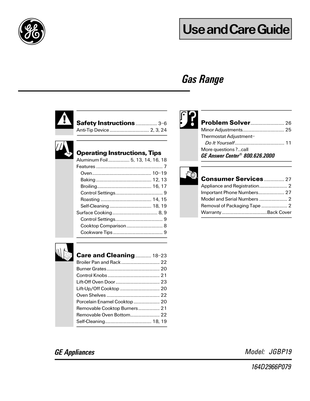 GE 164D2966P079, JGBP19 warranty UseandCareGuide 