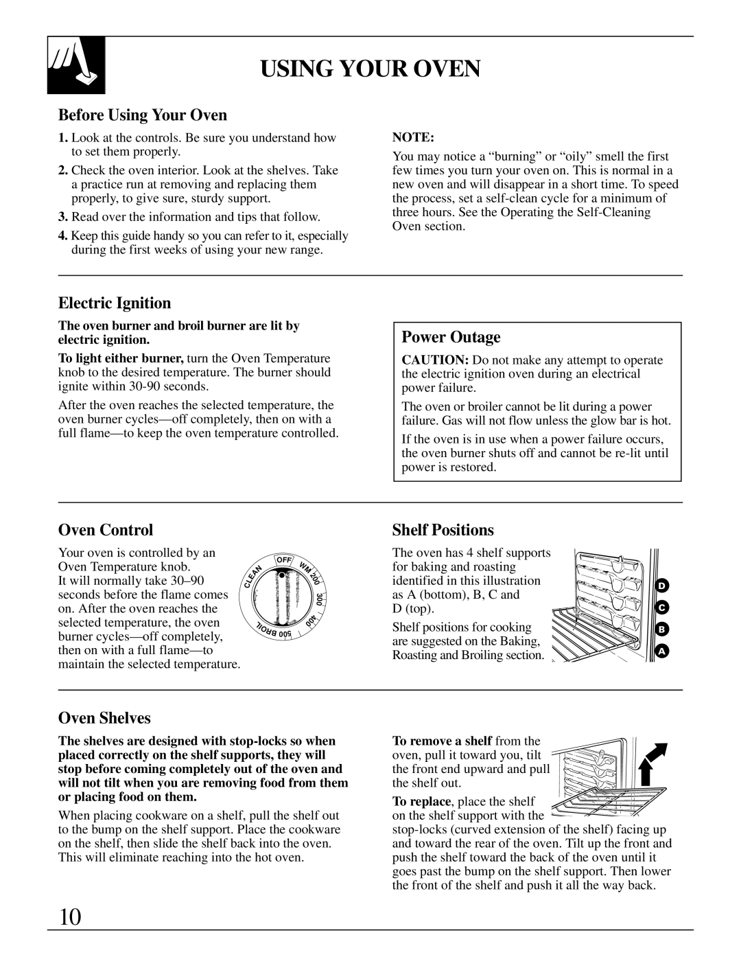 GE JGBP19, 164D2966P079 warranty Before Using Your Oven, Oven Control Power Outage, Oven Shelves 