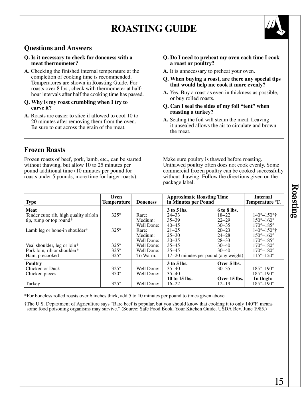 GE 164D2966P079 Roasting Guide, Questions and Answers, Frozen Roasts, Why is my roast crumbling when I try to carve it? 