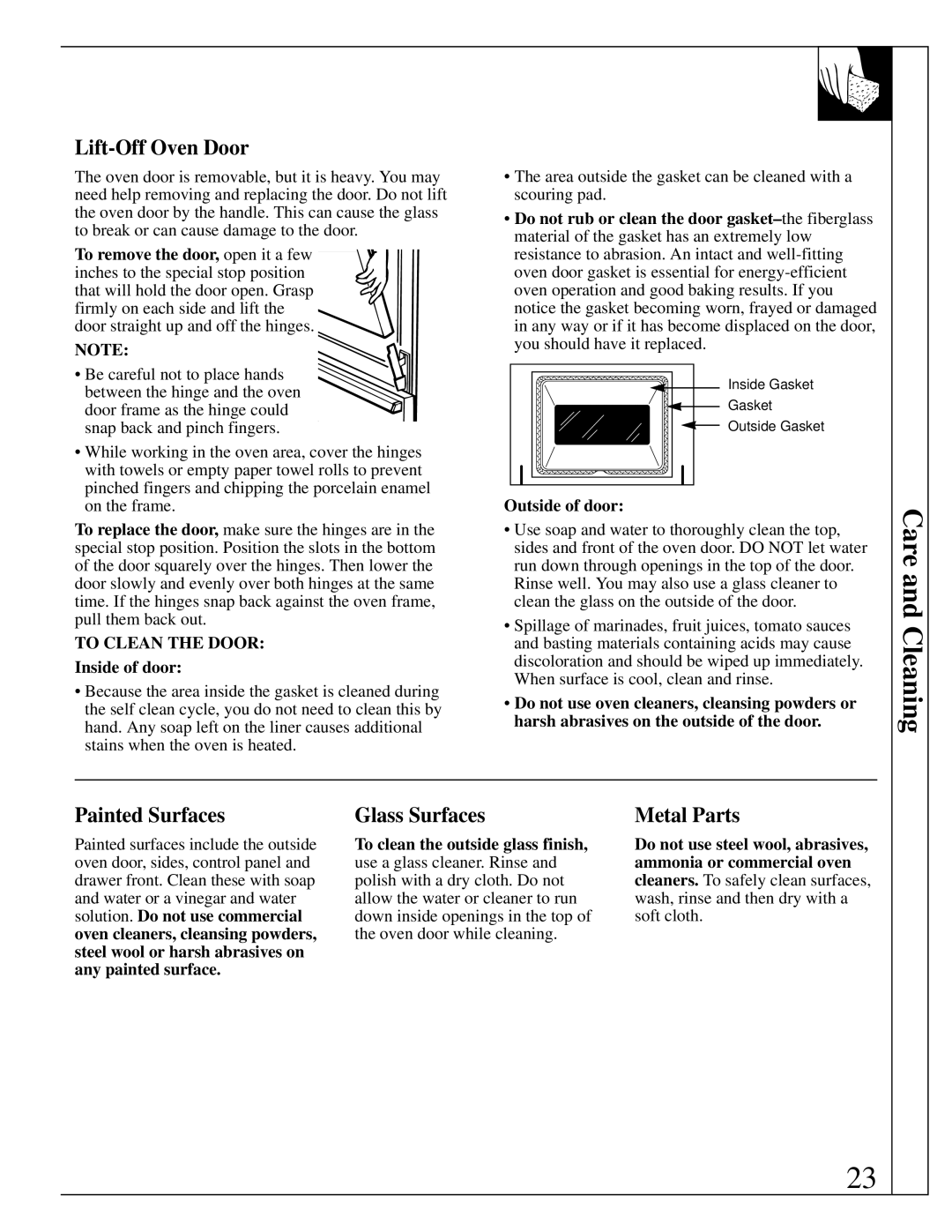 GE 164D2966P079, JGBP19 warranty Lift-Off Oven Door, Painted Surfaces, Glass Surfaces, Metal Parts 