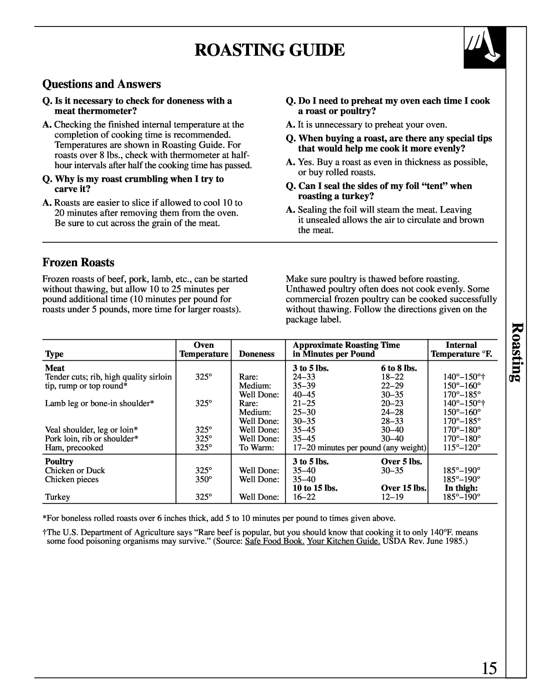 GE 164D2966P079, JGBP19 warranty Roasting Guide, Questions and Answers, Frozen Roasts 