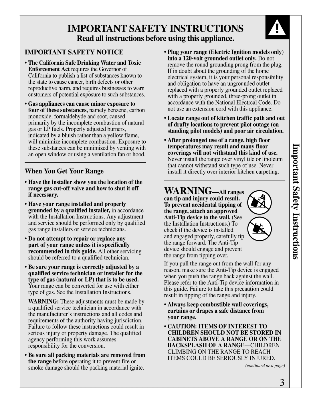 GE 164D2966P079 Important Safety Instructions, Read all instructions before using this appliance, Important Safety Notice 