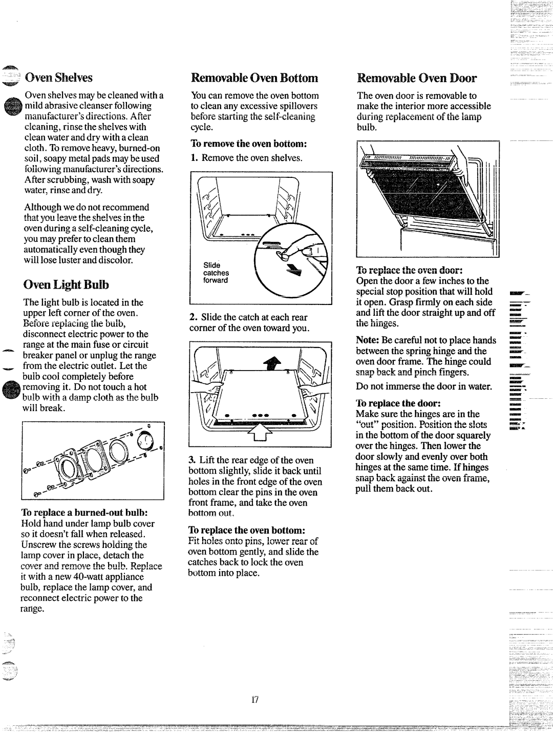 GE JGBP24GEF warranty RemovableOvenBottom, RemovableOvenDOQr, ‘- ovenshelves 