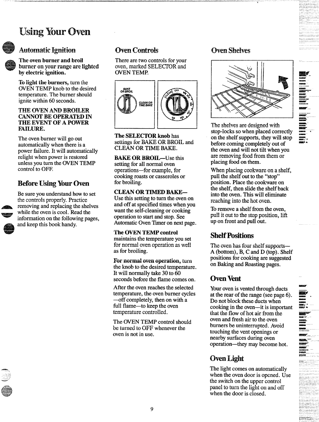 GE JGBP24GEF warranty AutomaticIgnition, BeforeUsingYourhen, Oven shelves, ShelfPositions, OvenVent, Oven Light 