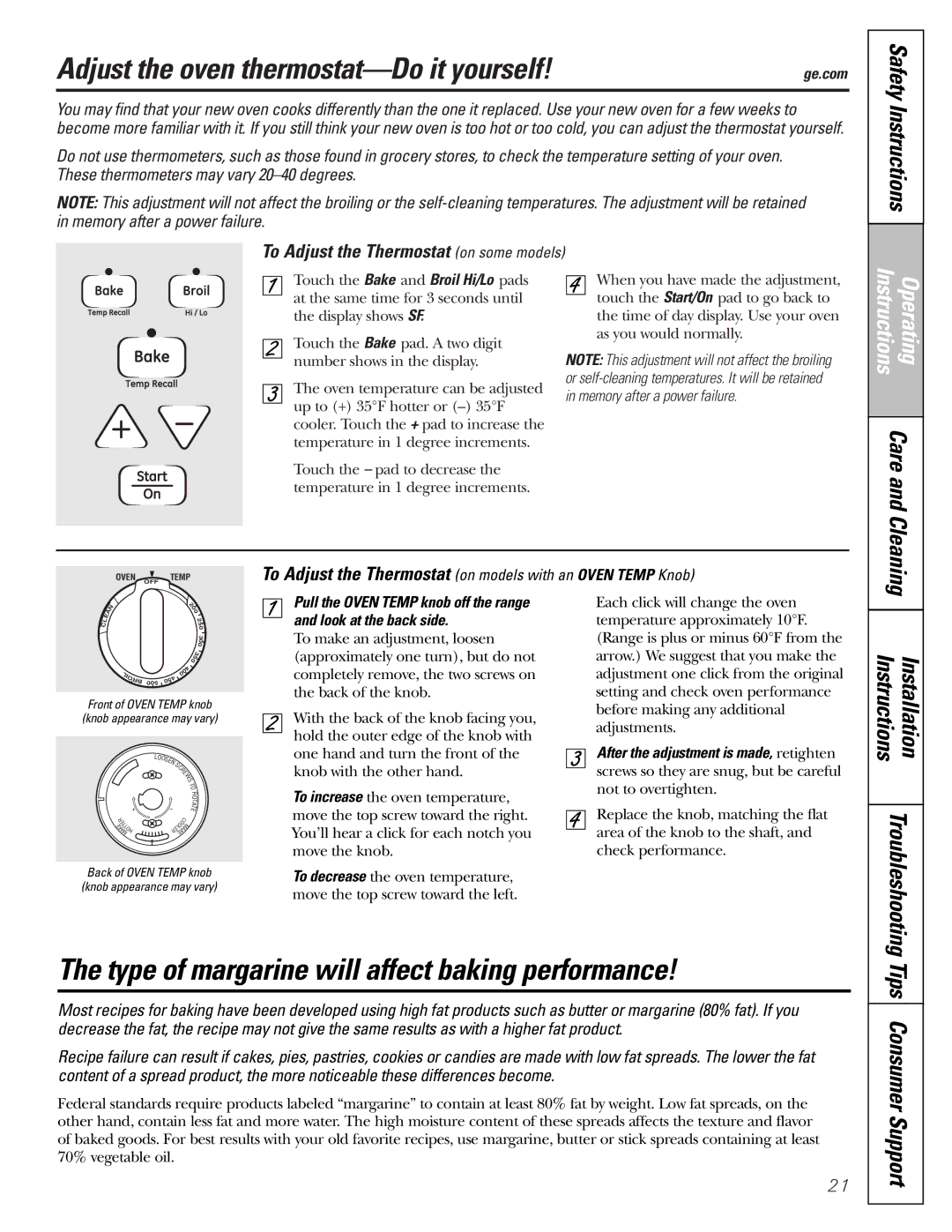 GE JGBP25, JGBP26, JGBP27, JGBP28, JGBP29, JGBP31, JGBP32, JGBP33 manual Adjust the oven thermostat-Do it yourself 