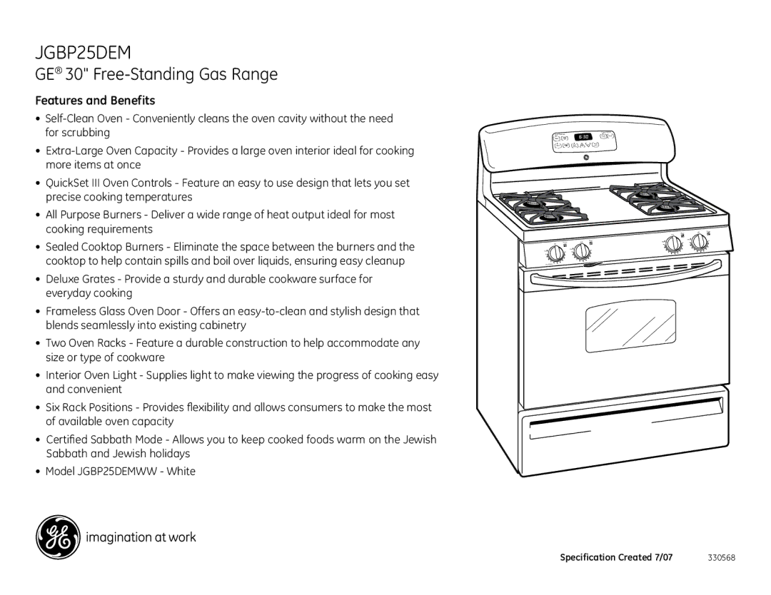 GE JGBP25DEMWW dimensions Features and Benefits 