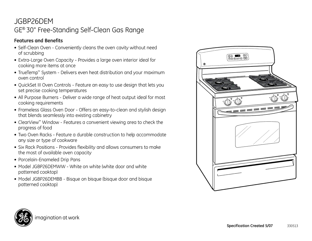 GE JGBP26DEMCC dimensions Features and Benefits 