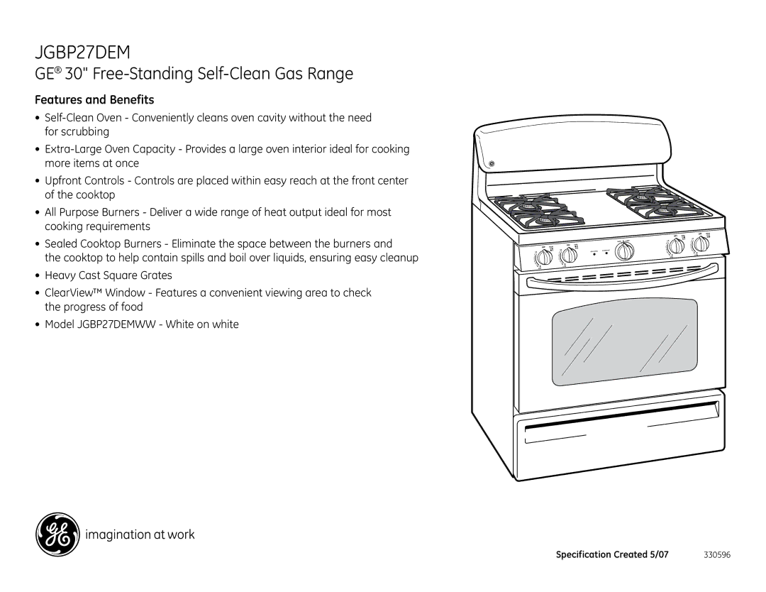 GE JGBP27DEMWW dimensions Features and Benefits 