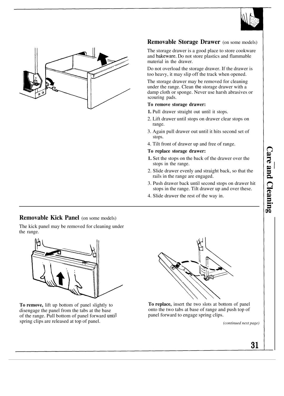 GE JGBP26GEN Removable Storage Drawer on some models, Removable Kick Panel on some models, To remove storage drawer 