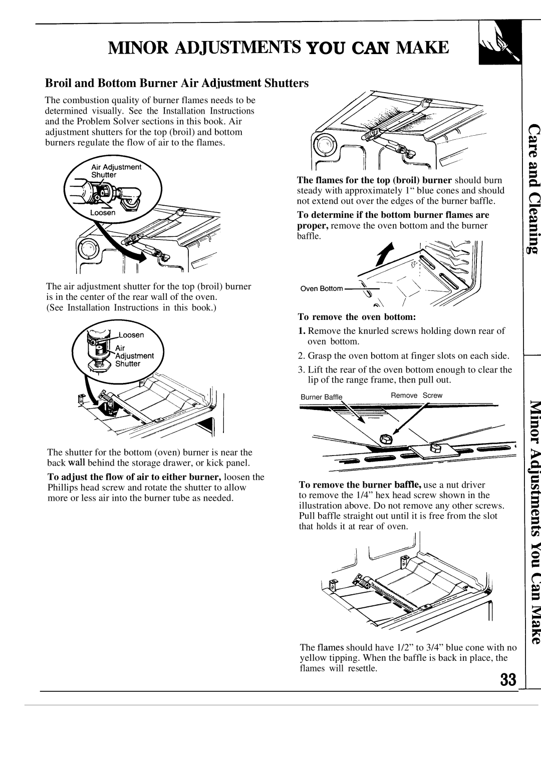 GE JGBP26GEN ~OR ADWST~NTS YOU can MA~, Broil and Bottom Burner Air Ad.iustment Shutters, To remove the oven bottom 