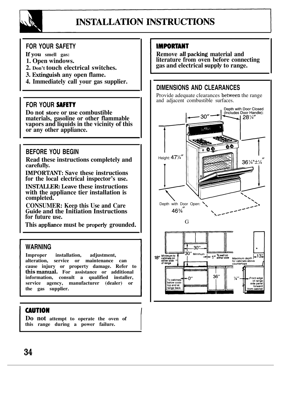 GE JGBP27GEN, JGBP26GEN Mstallation ~Structions, Read these instructions completely and carefilly, Eyou smell gas 