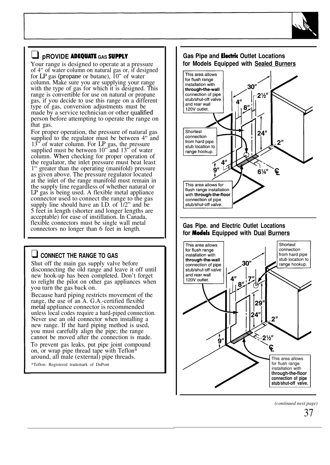 GE JGBP26GEN, JGBP27GEN installation instructions PROVIDE ADEQuATE GAS Supply, Connect the Range to GAS 