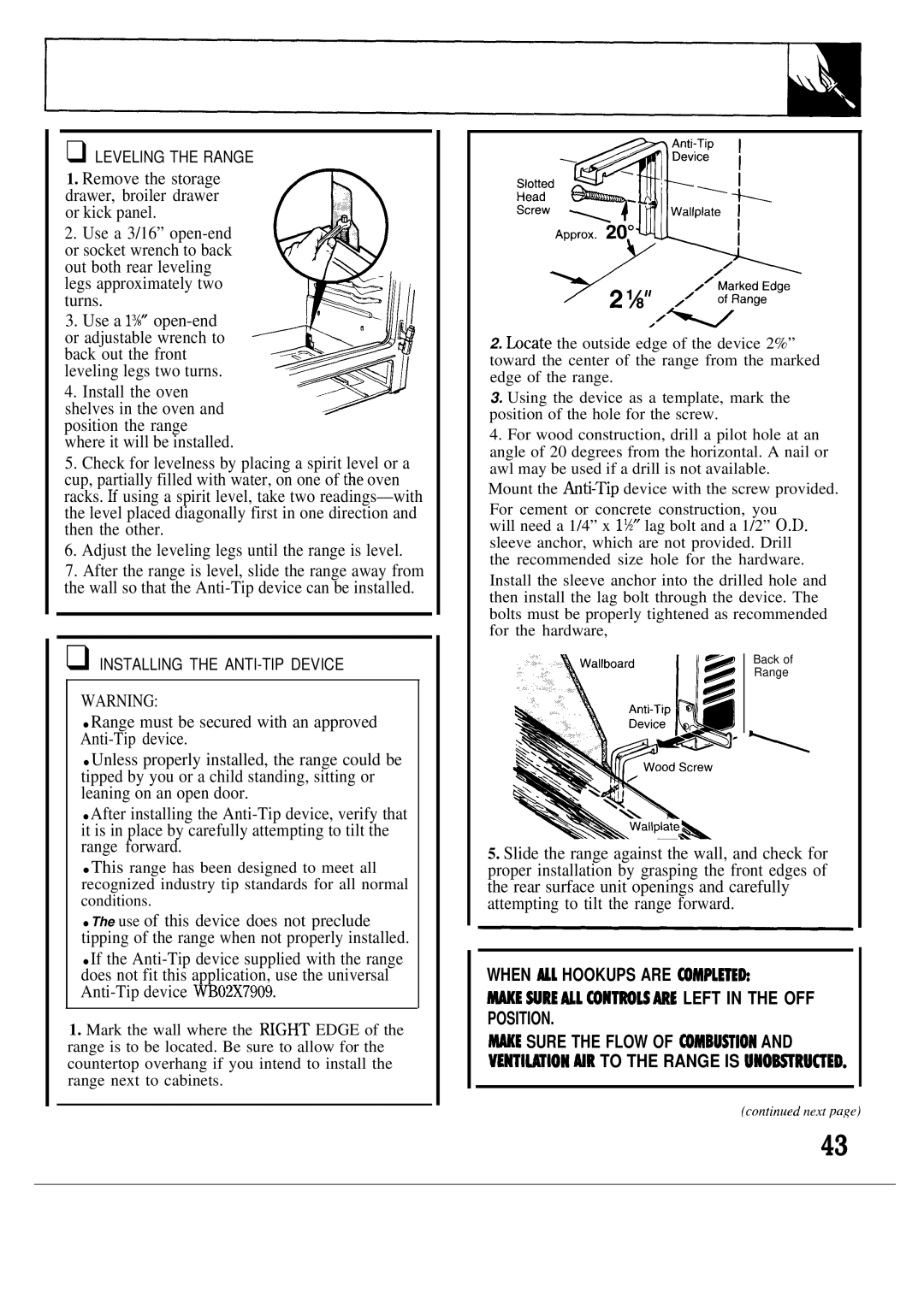 GE JGBP26GEN, JGBP27GEN installation instructions When ml Hookups are COMPLETE~ 