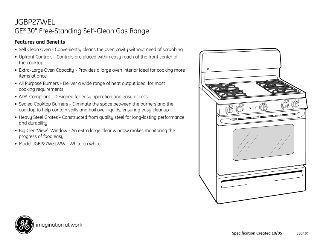 GE JGBP27WEL dimensions Features and Benefits 