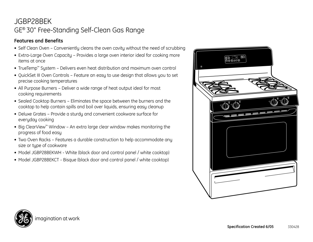 GE JGBP28BEK dimensions Features and Benefits 