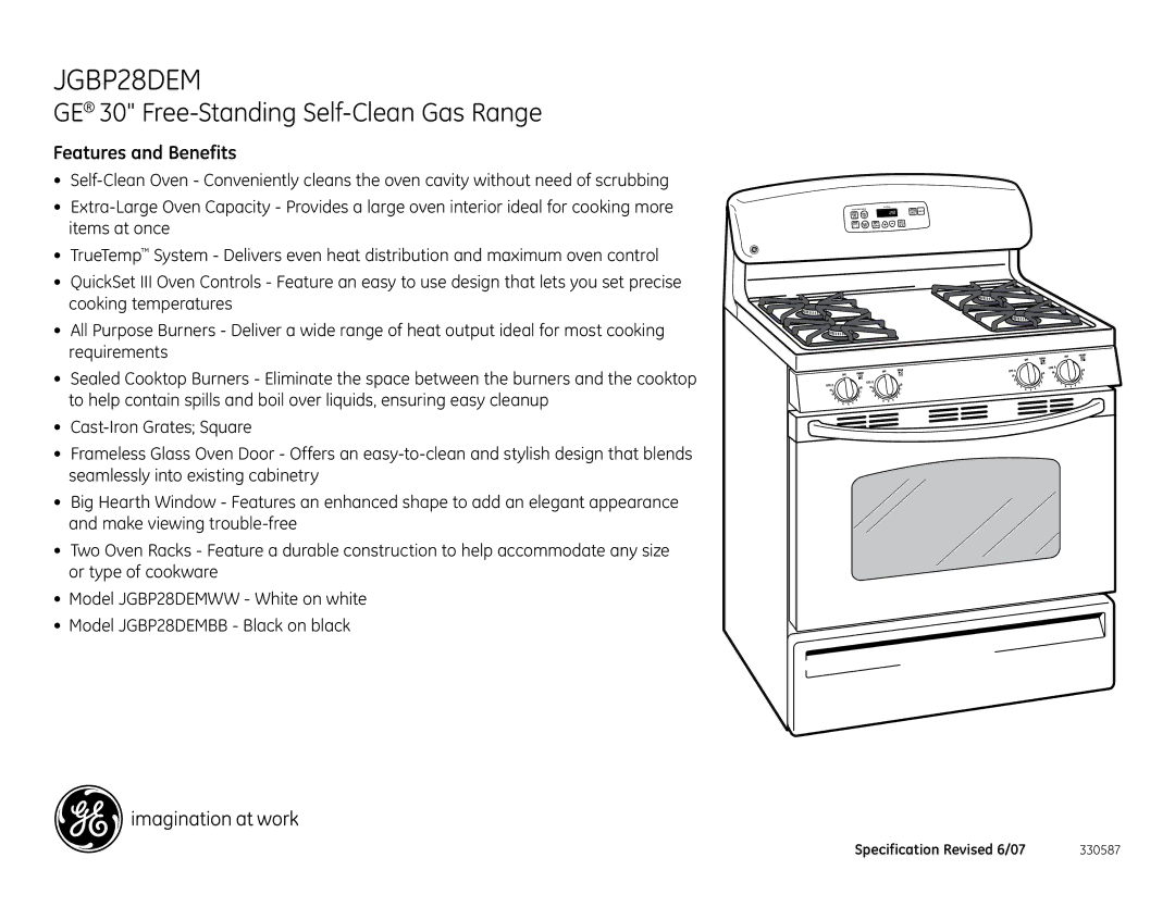 GE JGBP28DEM dimensions Features and Benefits 