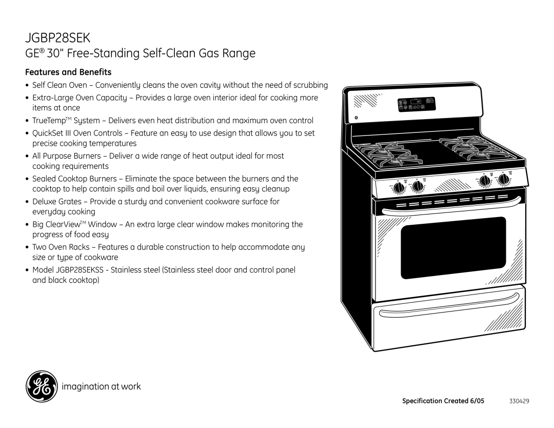 GE JGBP28SEK dimensions Features and Benefits 