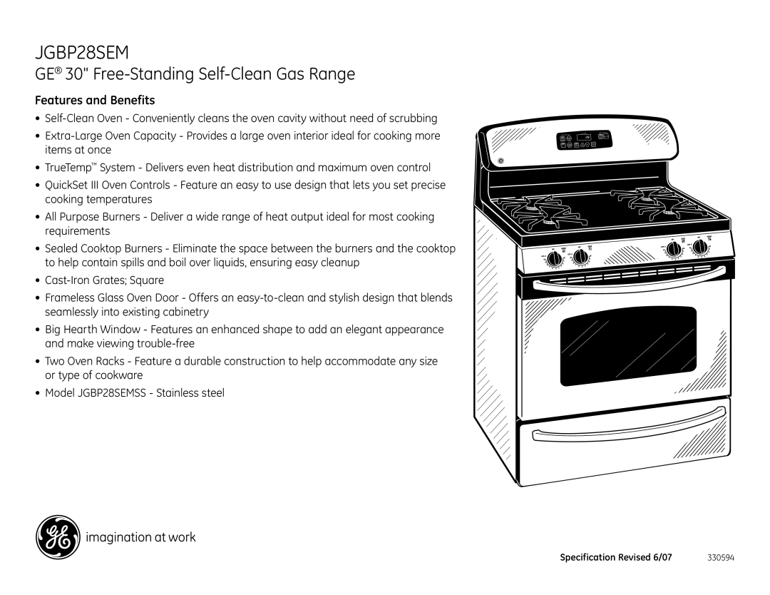 GE JGBP28SEMSS dimensions Features and Benefits 