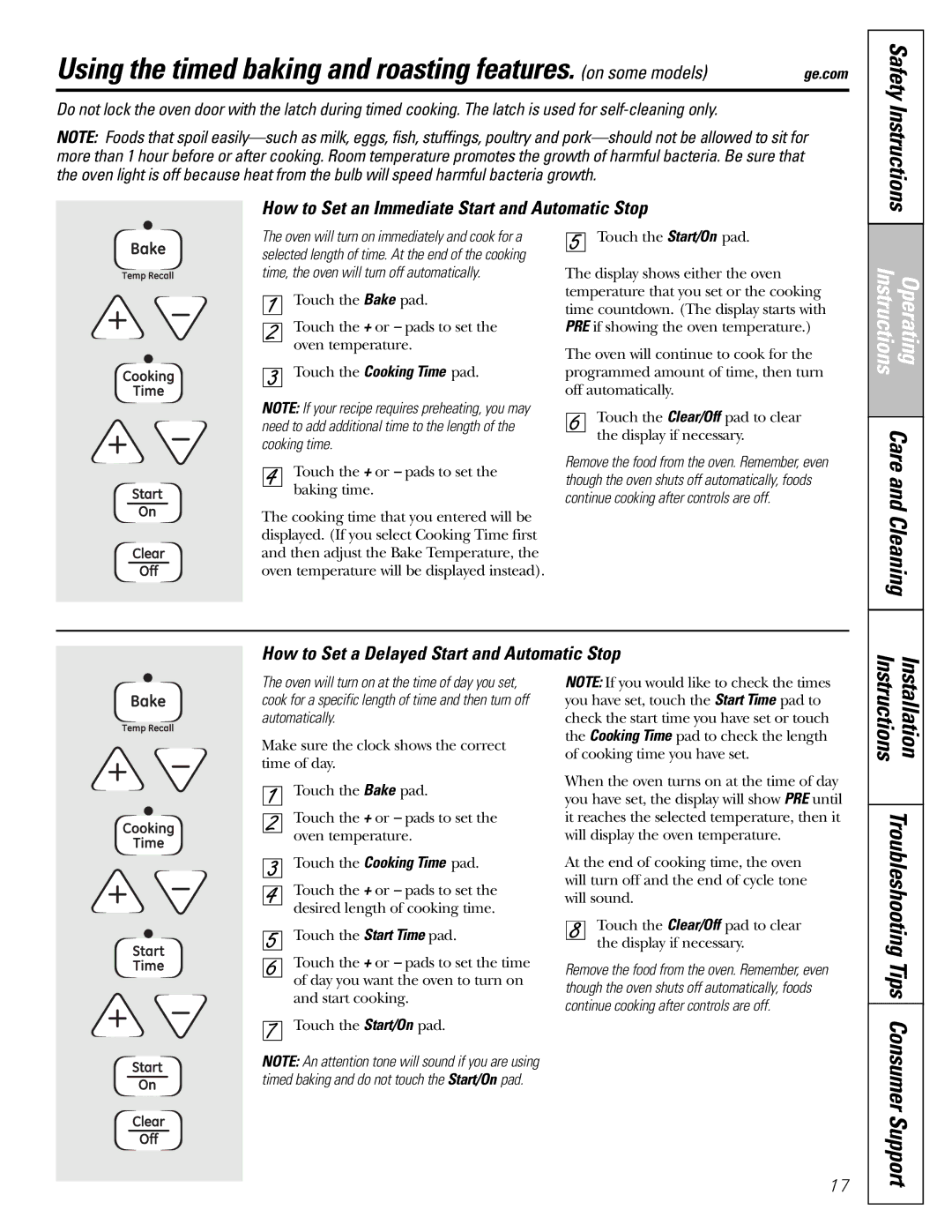 GE JGBP31 How to Set an Immediate Start and Automatic Stop, How to Set a Delayed Start and Automatic Stop 