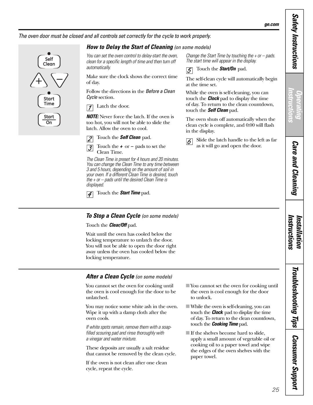 GE JGBP31 installation instructions How to Delay the Start of Cleaning on some models, To Stop a Clean Cycle on some models 