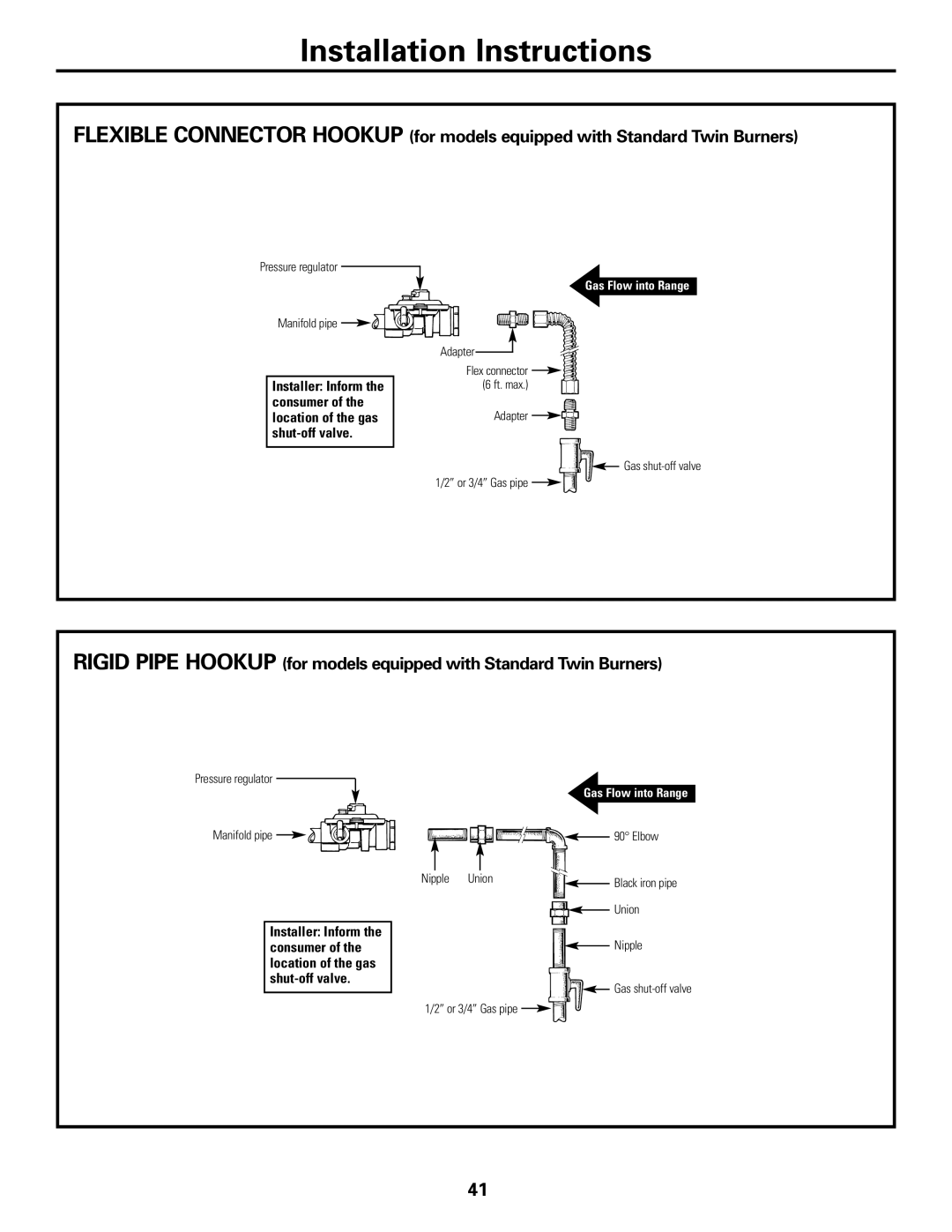 GE JGBP31 installation instructions Pressure regulator Manifold pipe 