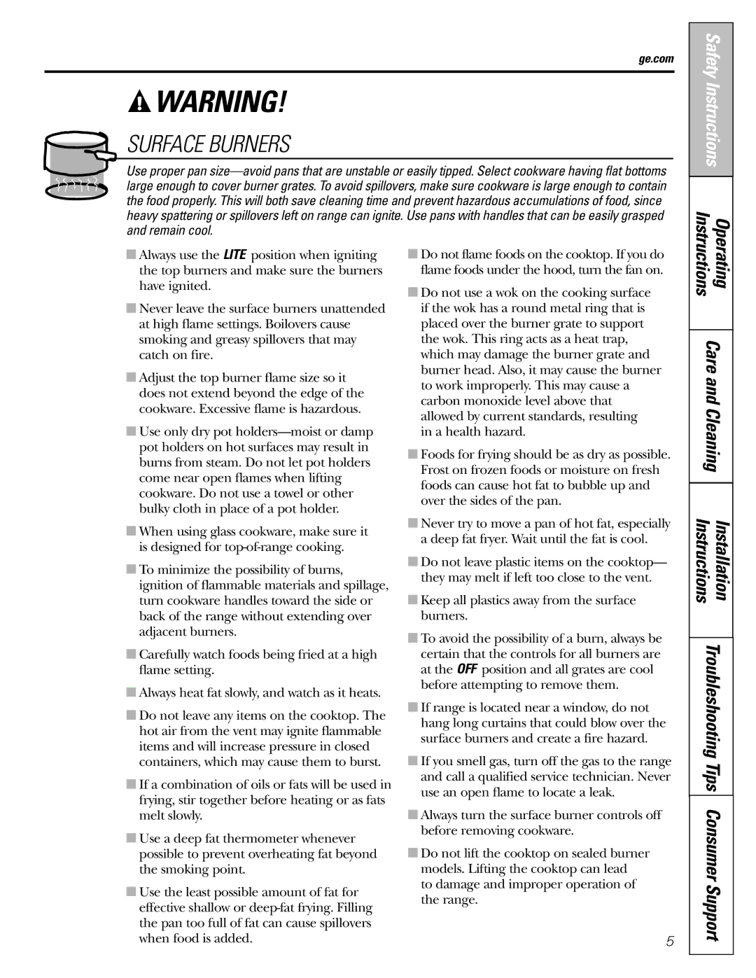 GE JGBP31 installation instructions Surface Burners, Instructions 