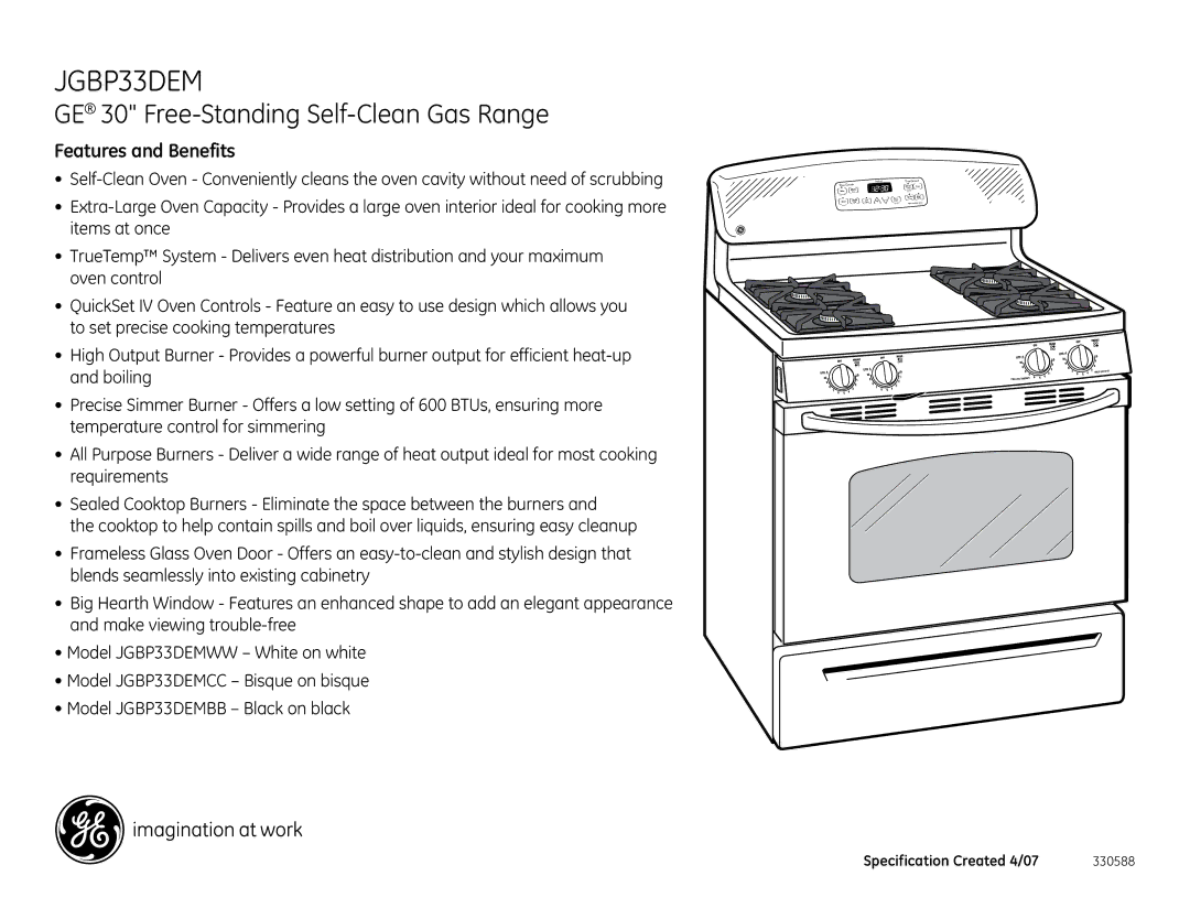 GE JGBP33DEMWW dimensions Features and Benefits 