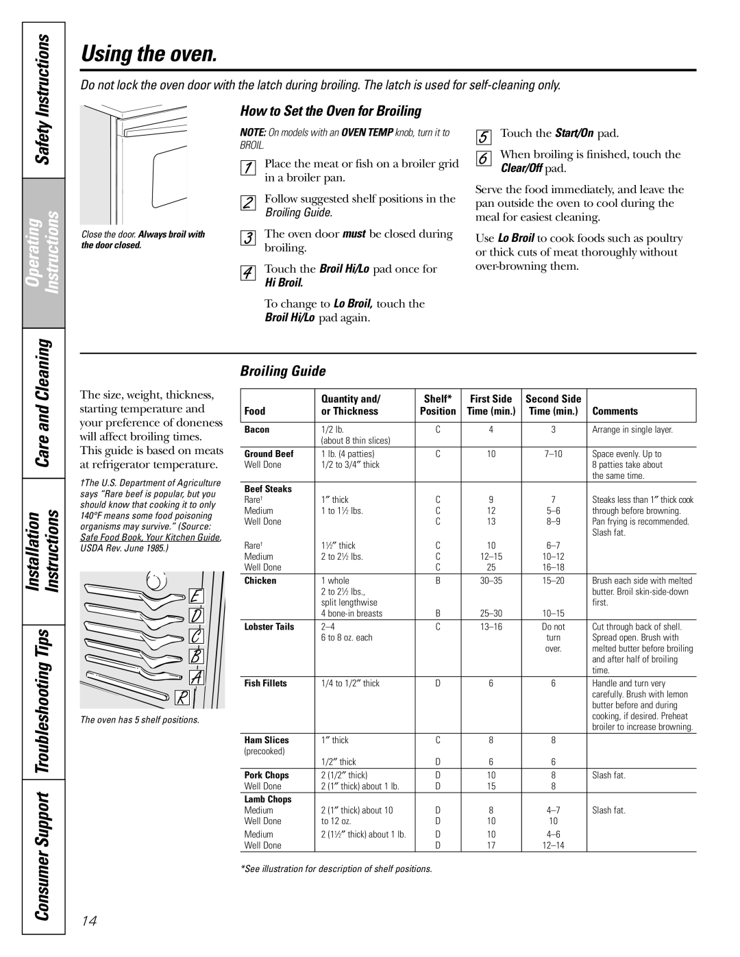 GE JGBP33SEMSS Using the oven, How to Set the Oven for Broiling, Broiling Guide, Hi Broil, Broil Hi/Lo pad again 