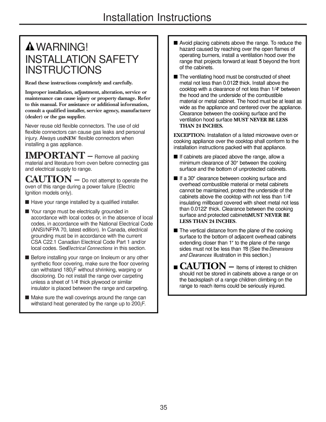 GE JGBP33SEMSS installation instructions Installation Instructions 