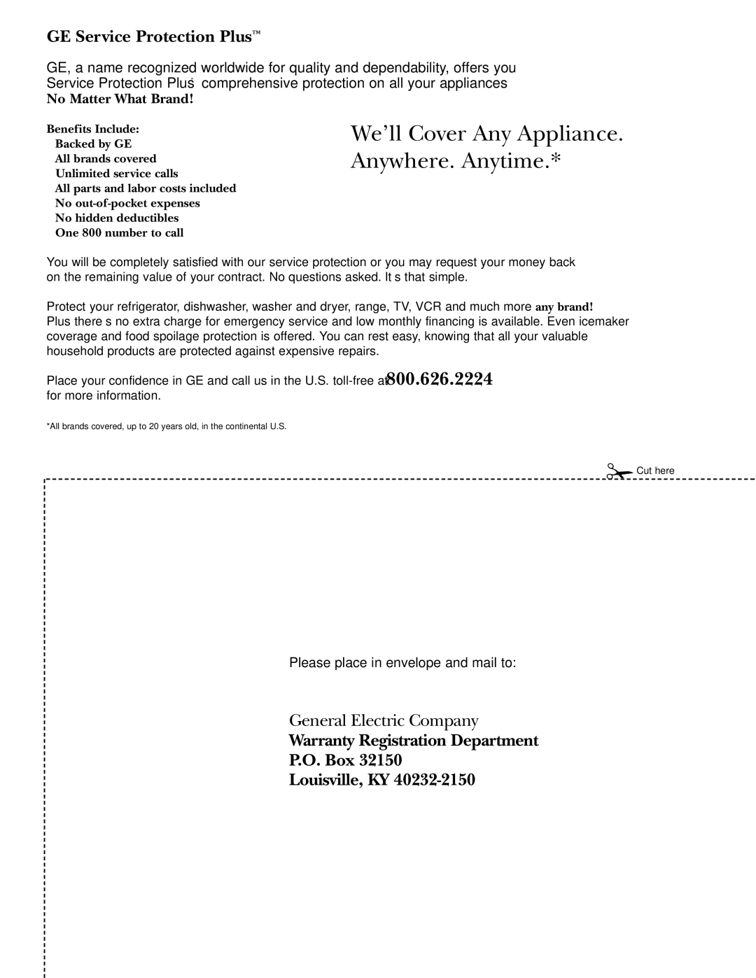 GE JGBP33SEMSS installation instructions We’ll Cover Any Appliance. Anywhere. Anytime 