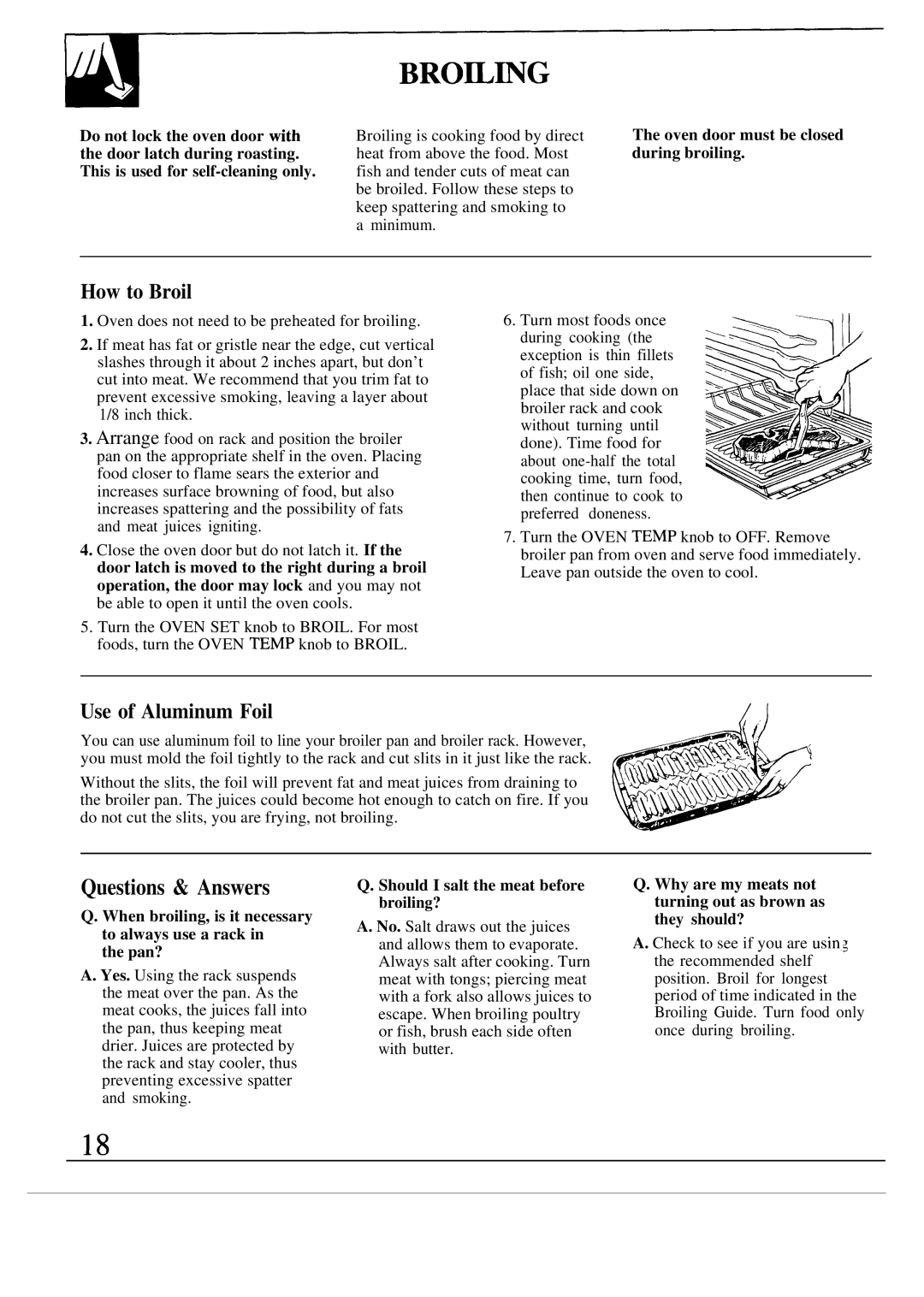 GE JGBP32WES, JGBP33WES, JGBP29GES, JGBP25GEN, JGBP32AES, JGBP33GES, JGBP29GEN, JGBP30GEP How to Broil, Use of Aluminum Foil 