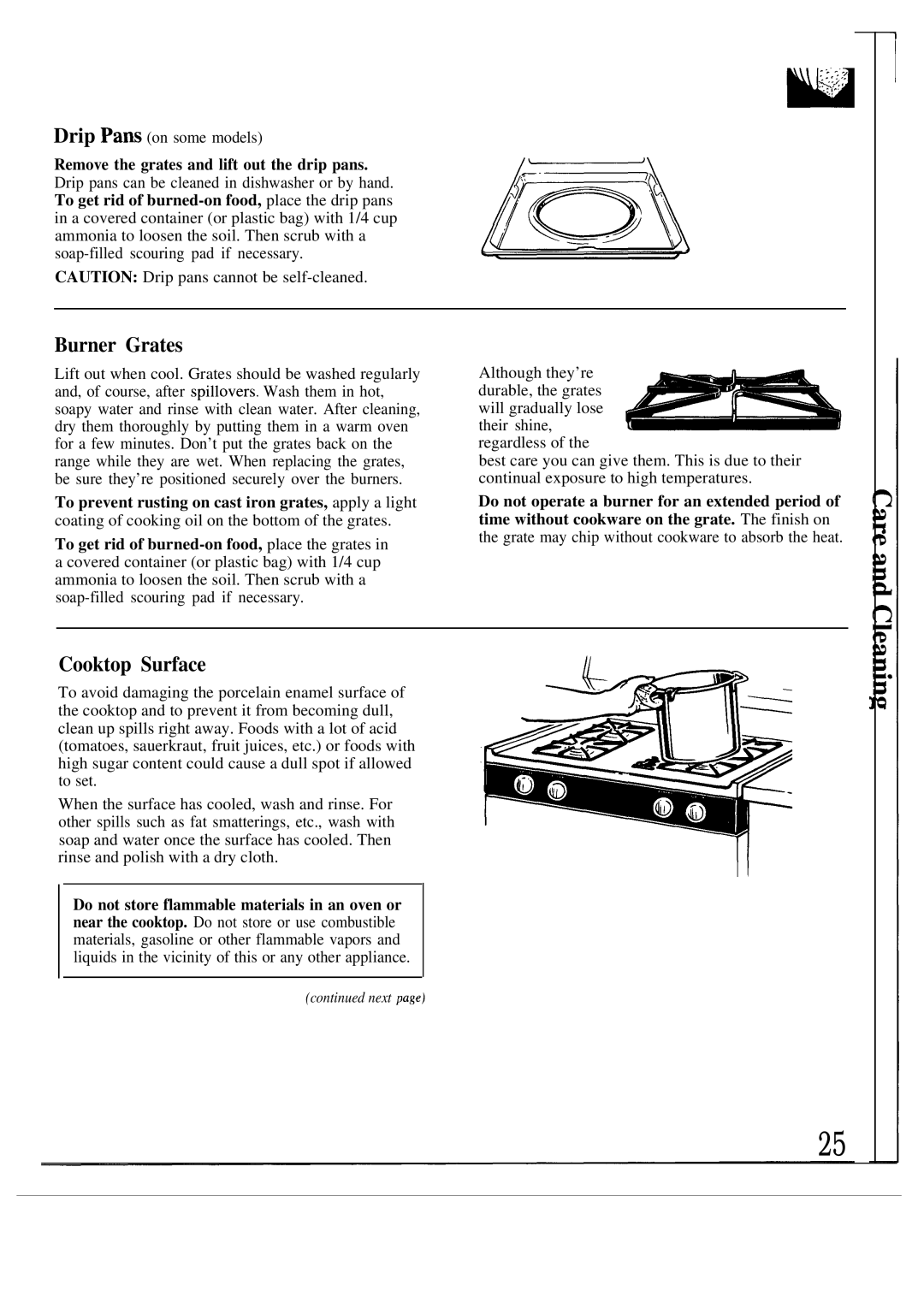 GE JGBP29GEN, JGBP33WES, JGBP29GES, JGBP25GEN Burner Grates, Cooktop Surface, Remove the grates and lift out the drip pans 