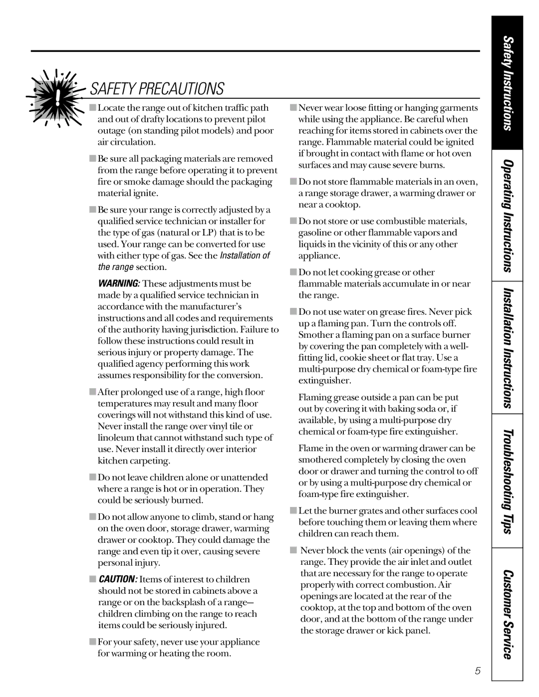 GE JGBP35, JGBP79, JGBP85, JGBP86, JGBP90 manual Safety Instructions 