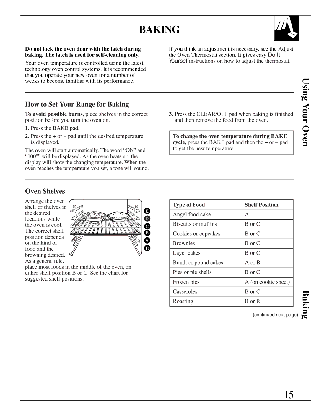 GE JGBP35GXA, JGBP35GZA installation instructions Using, Your Oven, How to Set Your Range for Baking 