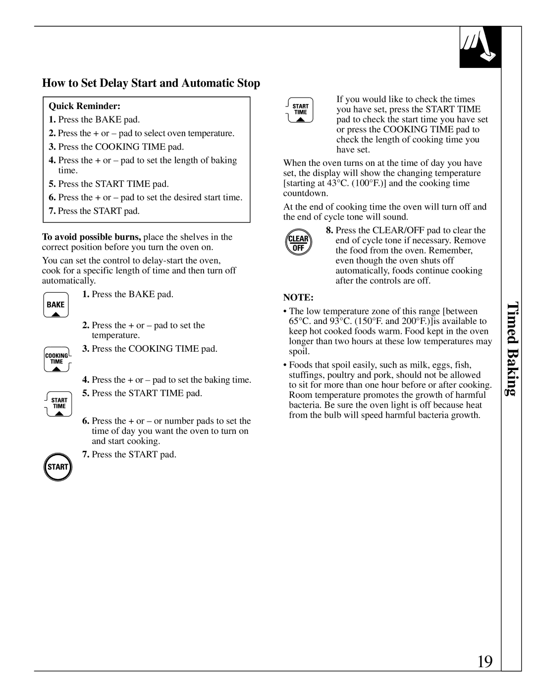 GE JGBP35GXA, JGBP35GZA installation instructions Timed Baking, How to Set Delay Start and Automatic Stop, Quick Reminder 