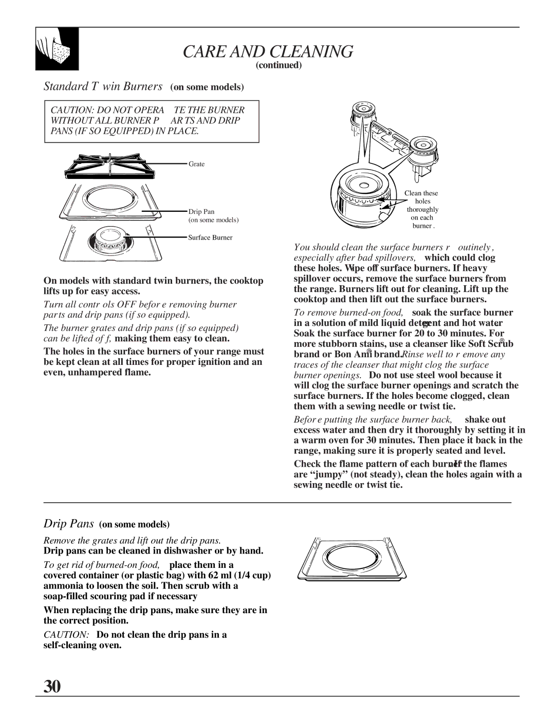 GE JGBP35GZA, JGBP35GXA installation instructions Standard Twin Burners on some models 