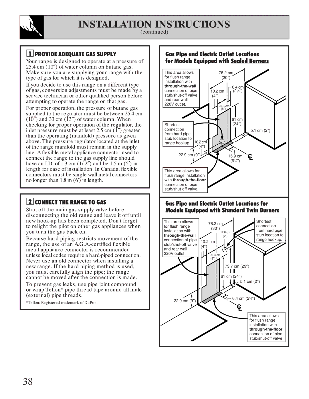 GE JGBP35GZA, JGBP35GXA installation instructions Provide Adequate GAS Supply 