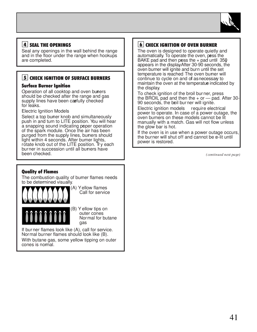 GE JGBP35GXA, JGBP35GZA installation instructions Seal the Openings, Electric Ignition Models 