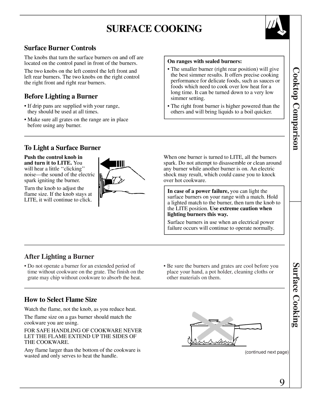 GE JGBP35GXA, JGBP35GZA installation instructions Surface Cooking 