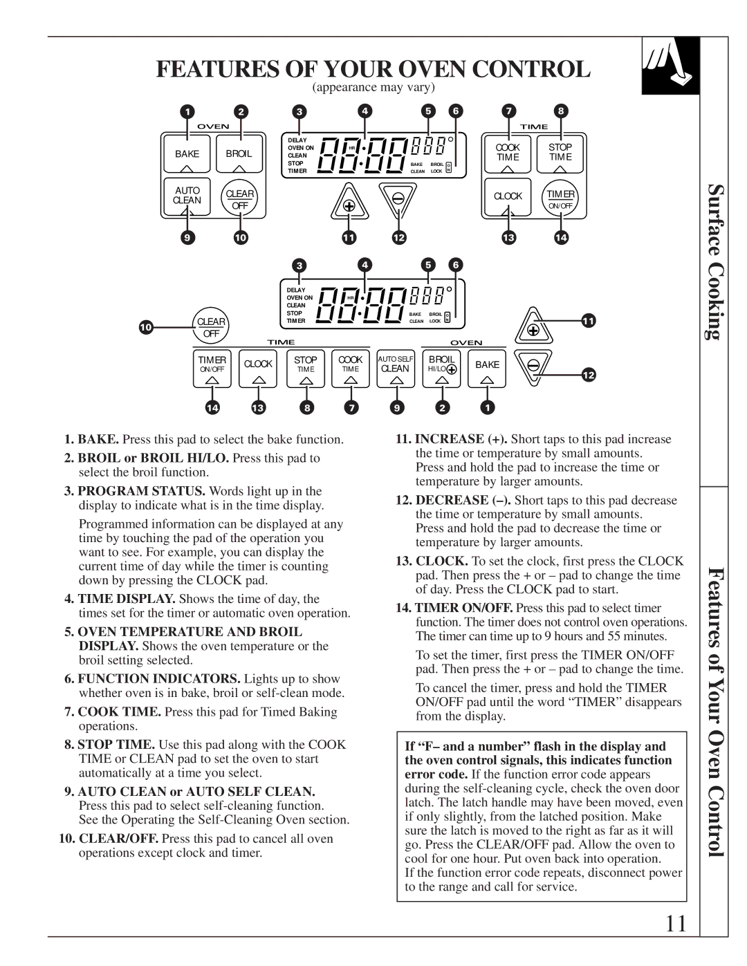 GE JGBP35GZX manual Features of Your Oven Control, Appearance may vary, BAKE. Press this pad to select the bake function 