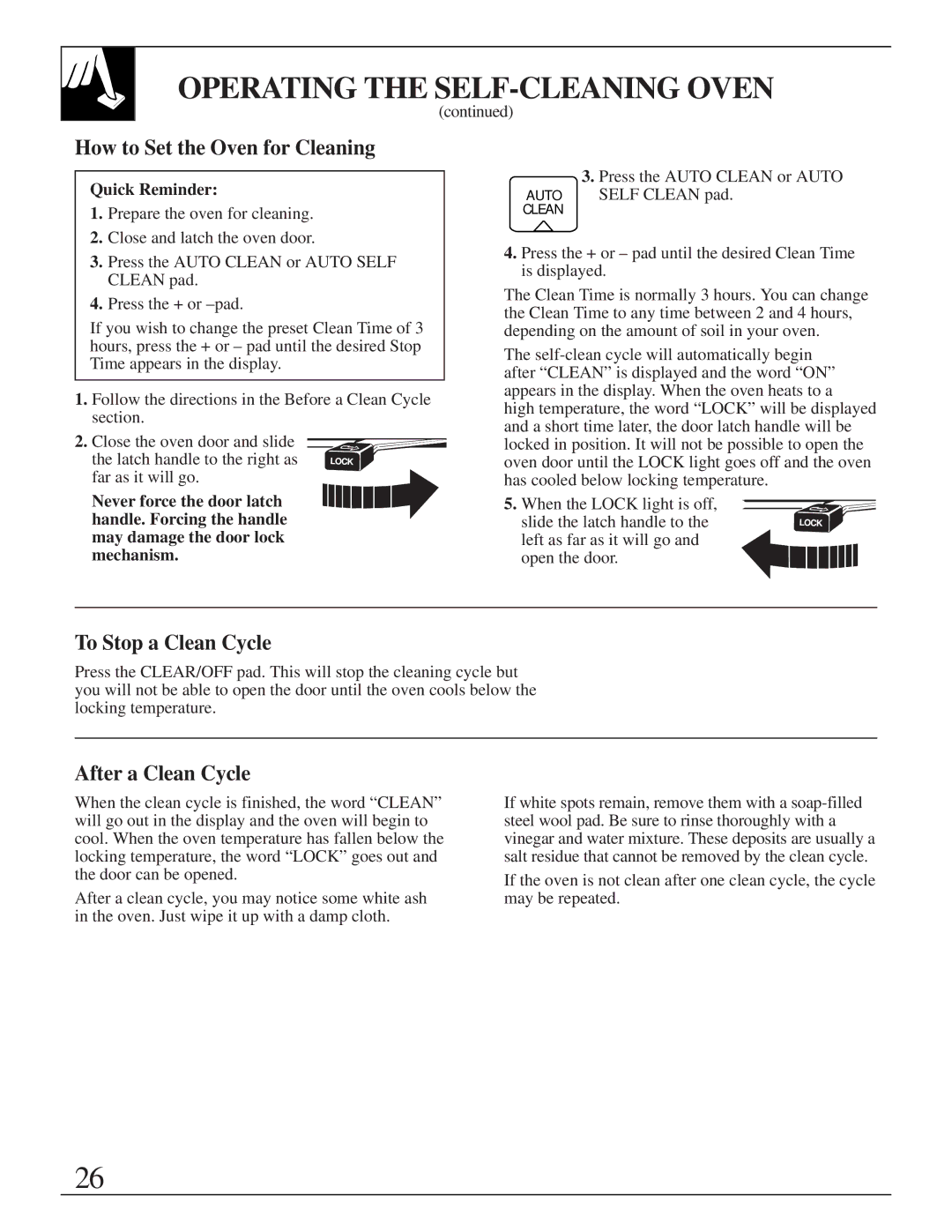 GE JGBP35GZX manual How to Set the Oven for Cleaning, To Stop a Clean Cycle, After a Clean Cycle 