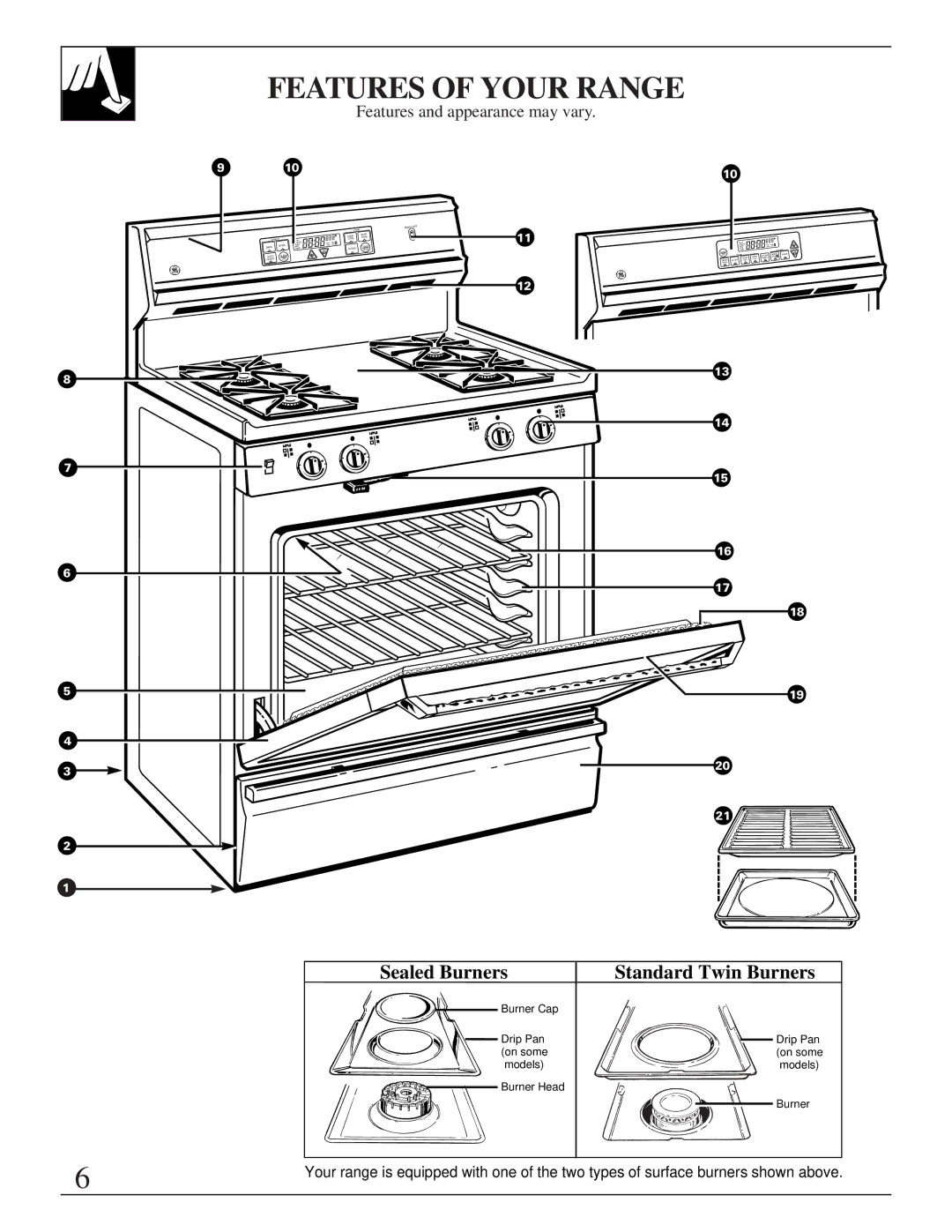 GE JGBP35GZX manual Features of Your Range, Features and appearance may vary 