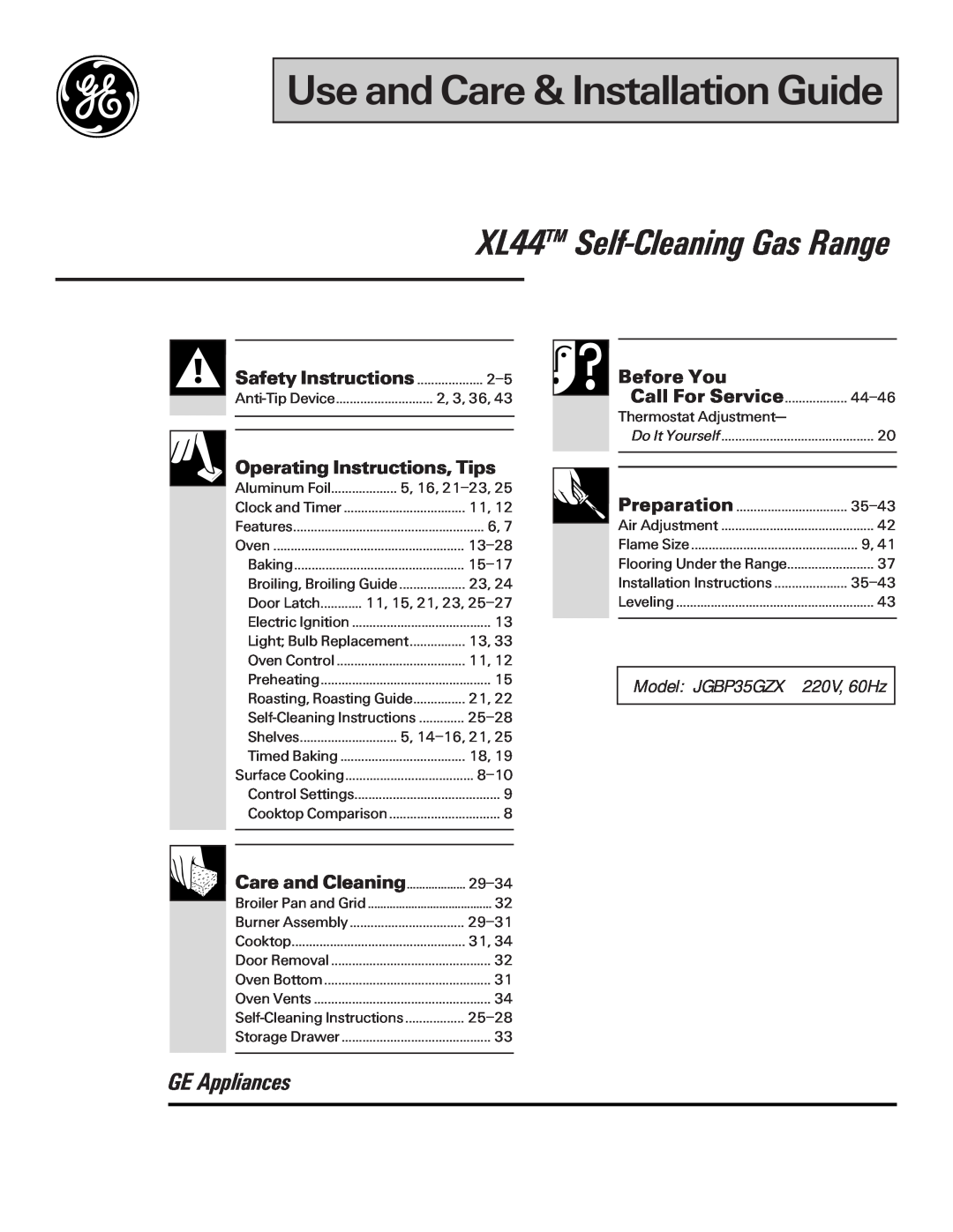 GE JGBP35GZX manual Safety Instructions, Before You, Operating Instructions, Tips, Use and Care & Installation Guide 
