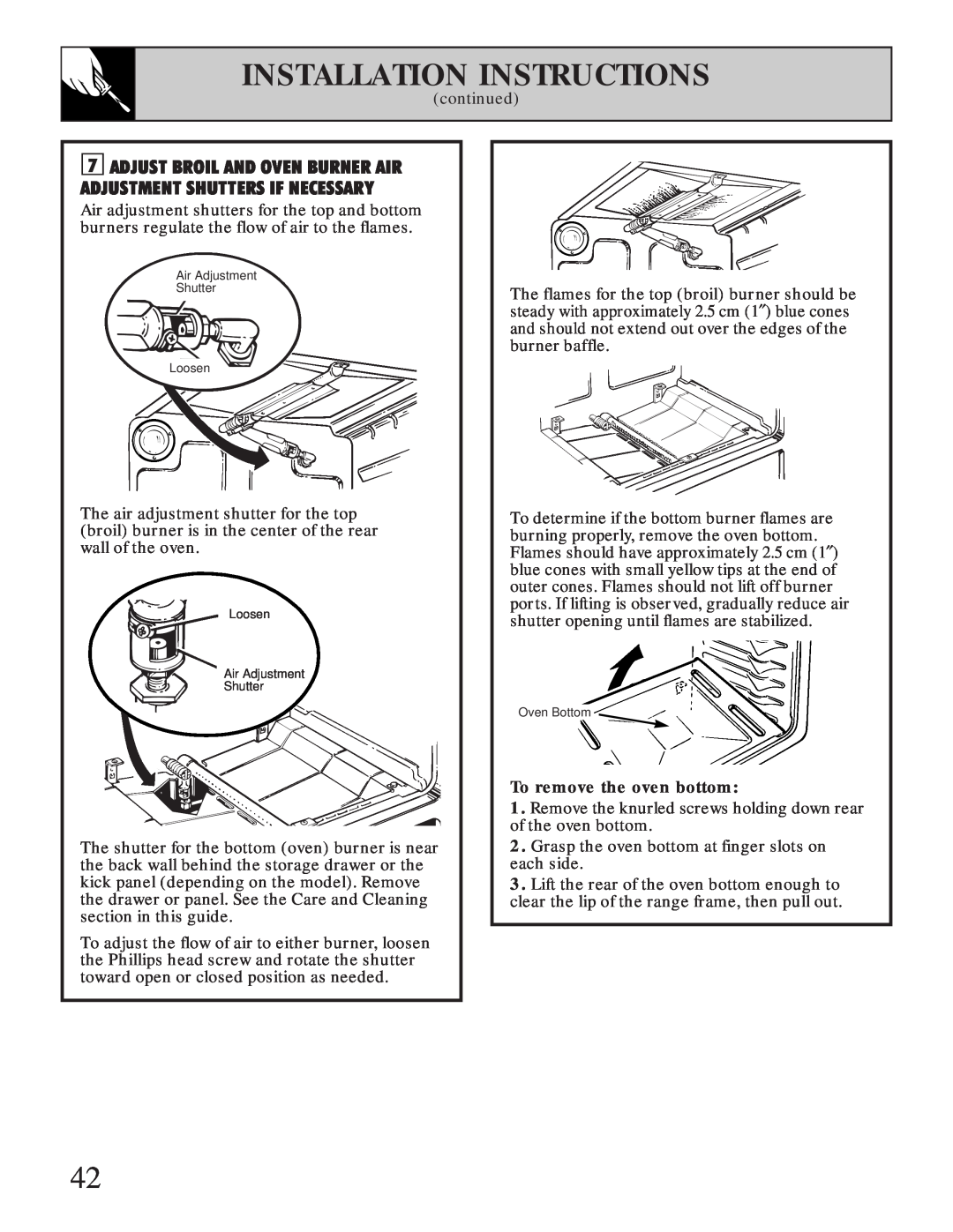 GE JGBP35GZX manual Installation Instructions, To remove the oven bottom 