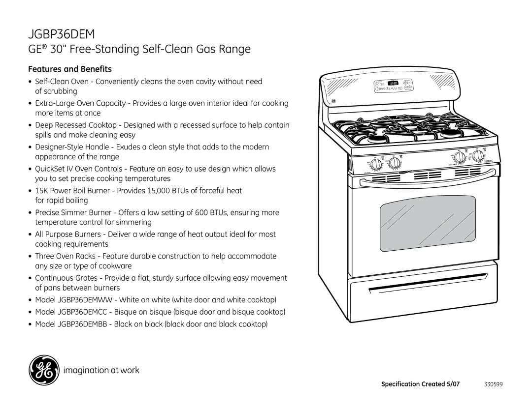 GE JGBP36DEMBB dimensions Features and Benefits 