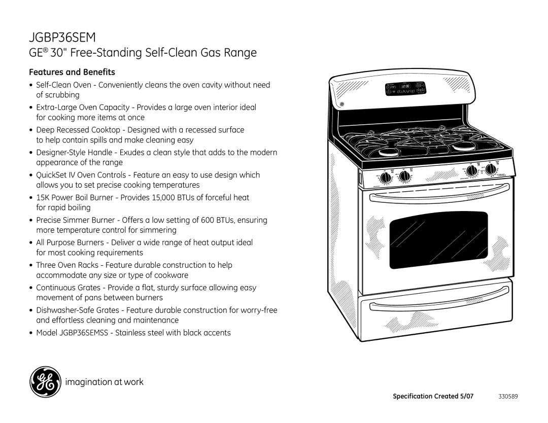 GE JGBP36SEMSS dimensions Features and Benefits 