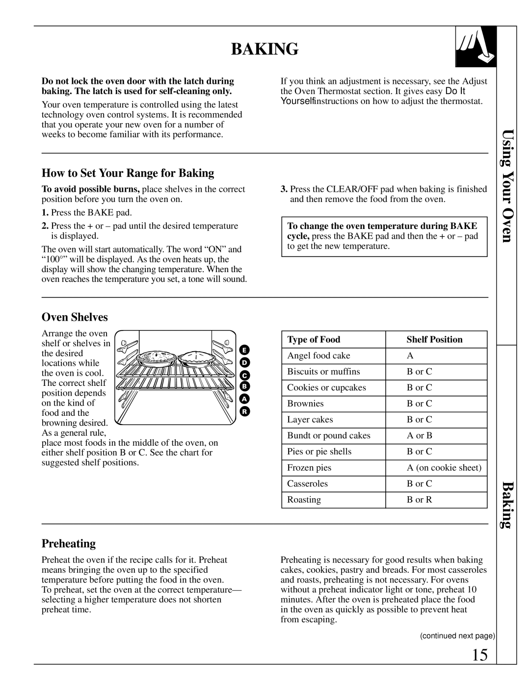 GE JGBP38 installation instructions How to Set Your Range for Baking, Preheating 