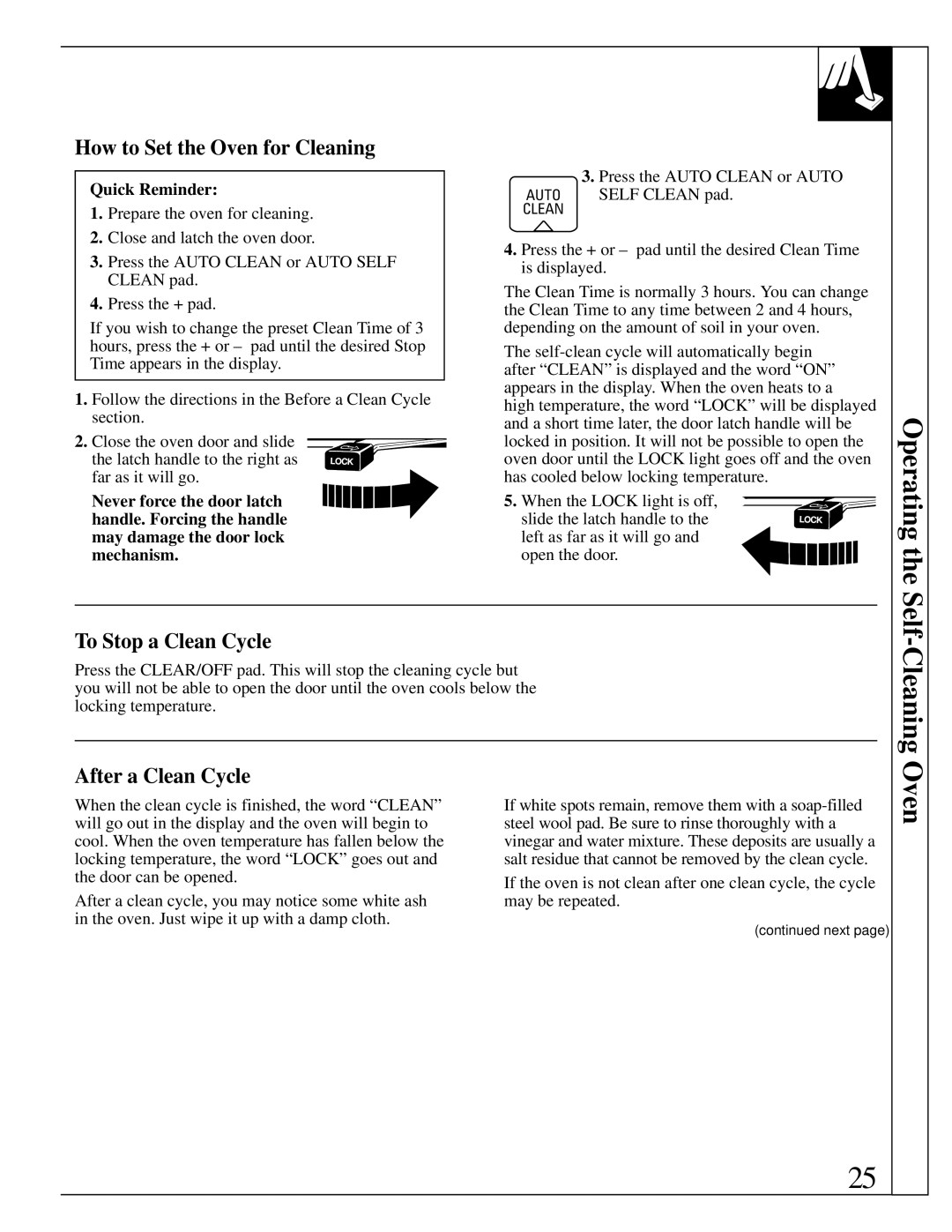 GE JGBP38 installation instructions How to Set the Oven for Cleaning, To Stop a Clean Cycle, After a Clean Cycle 