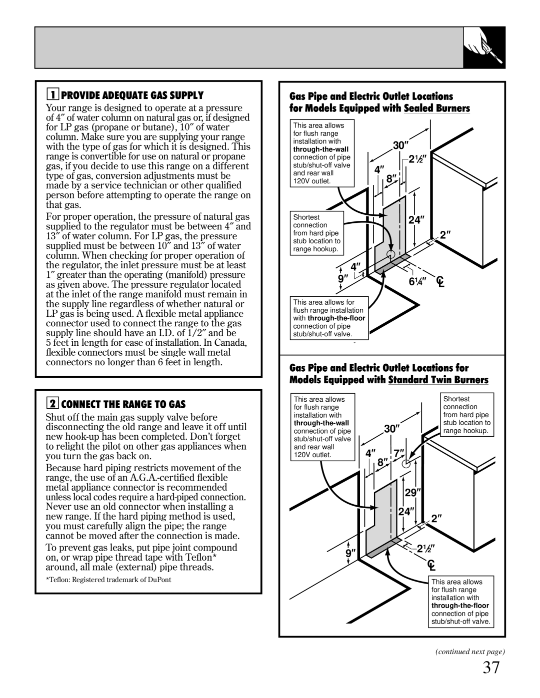 GE JGBP38 installation instructions Provide Adequate GAS Supply, Connect the Range to GAS 