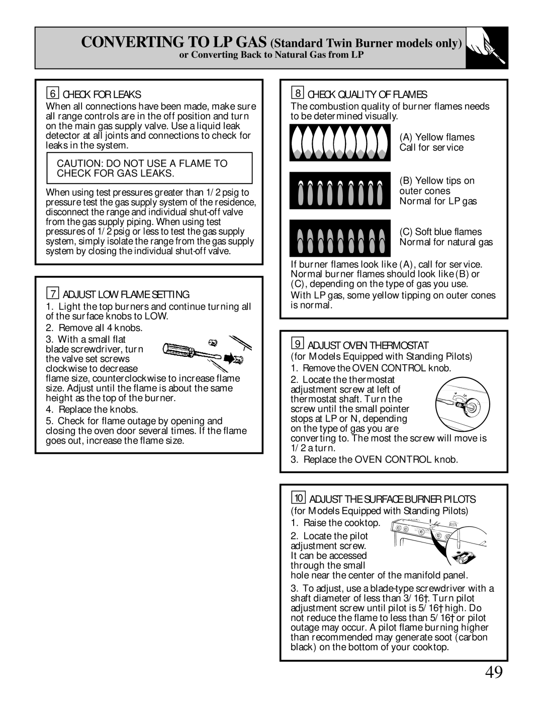 GE JGBP38 installation instructions Adjust Oven Thermostat, Adjust the Surface Burner Pilots 